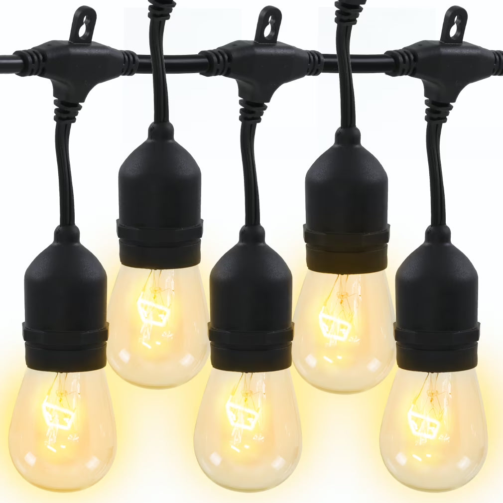 2 Pack Outdoor String Lights LED 48 FT 15 Sockets Weatherproof Edison Vintage Bulbs M58625