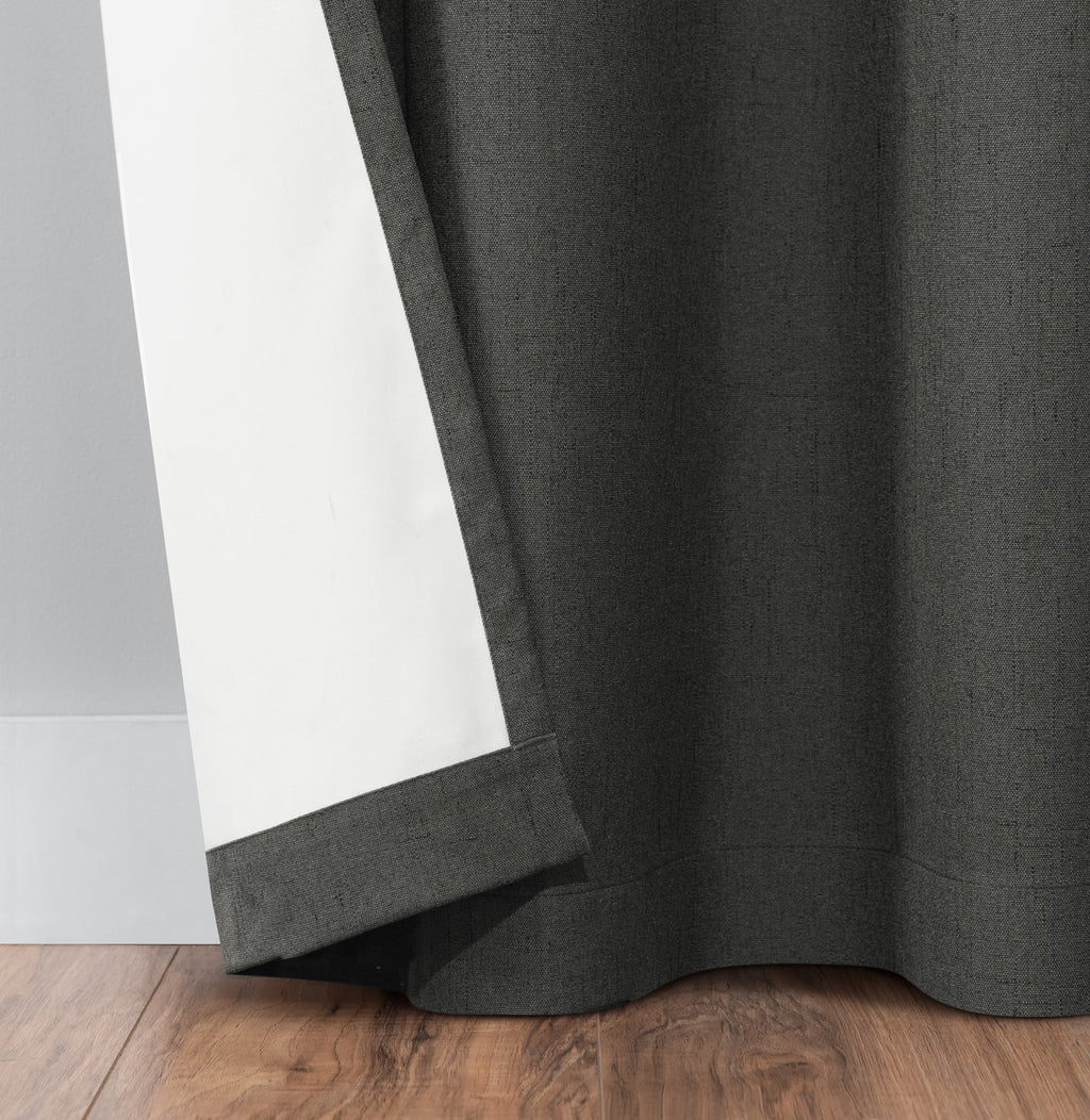 100% Blackout Faux Linen Grommet Curtains (2 Panels) 63x42 Charcoal Y337