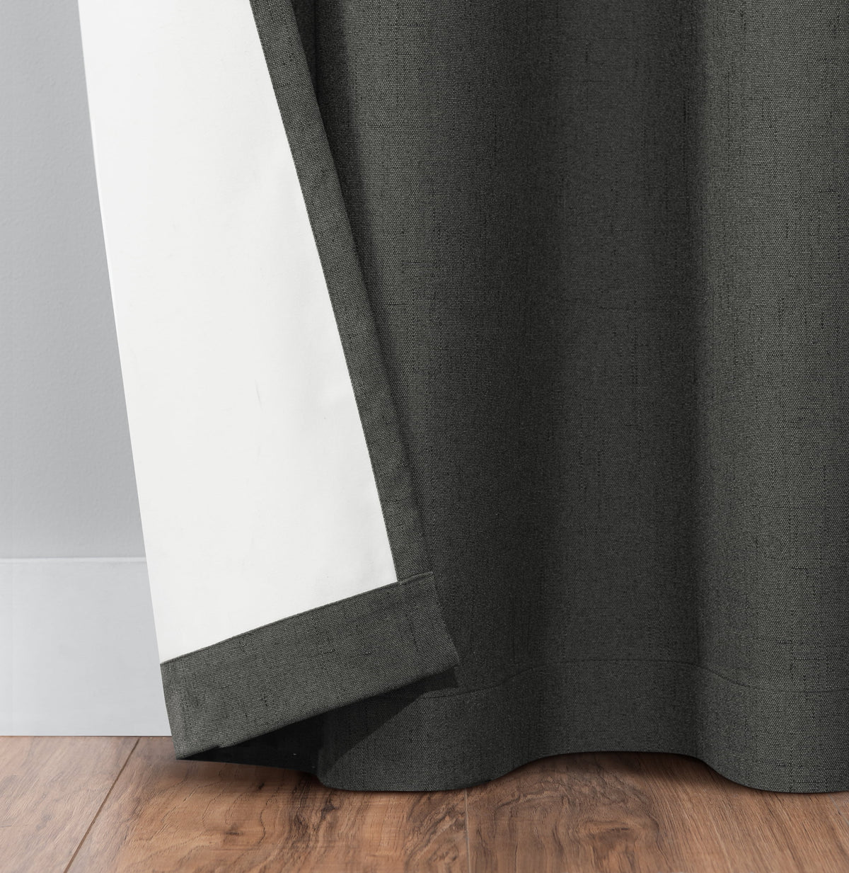 100% Blackout Faux Linen Grommet Curtains (2 Panels) 63x42 Charcoal Y337