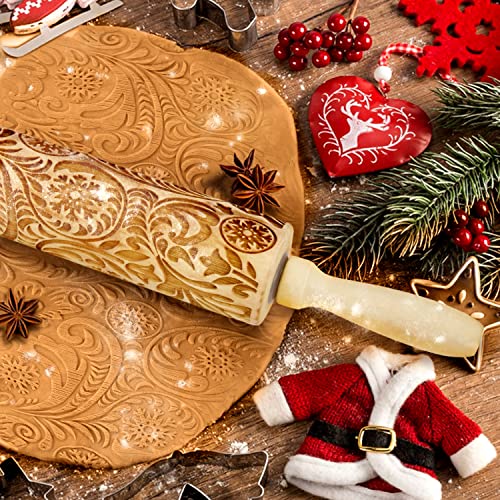 Wooden Embossed Rolling Pin with Snow Pattern S39409