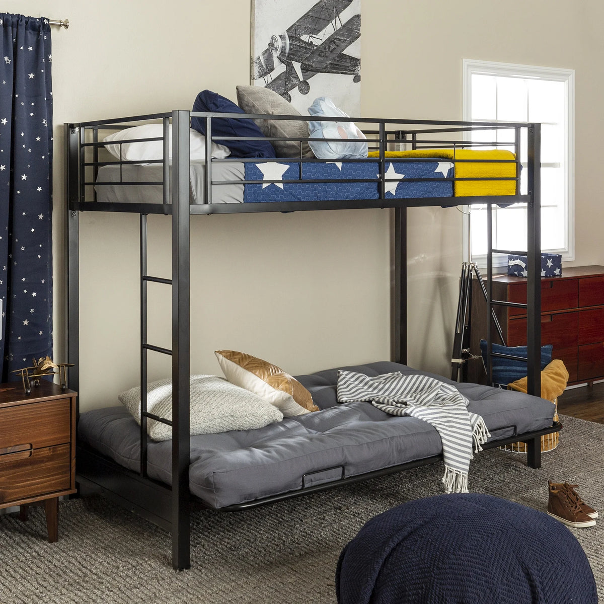 Black Metal Twin Over Futon Bunk Bed R68376