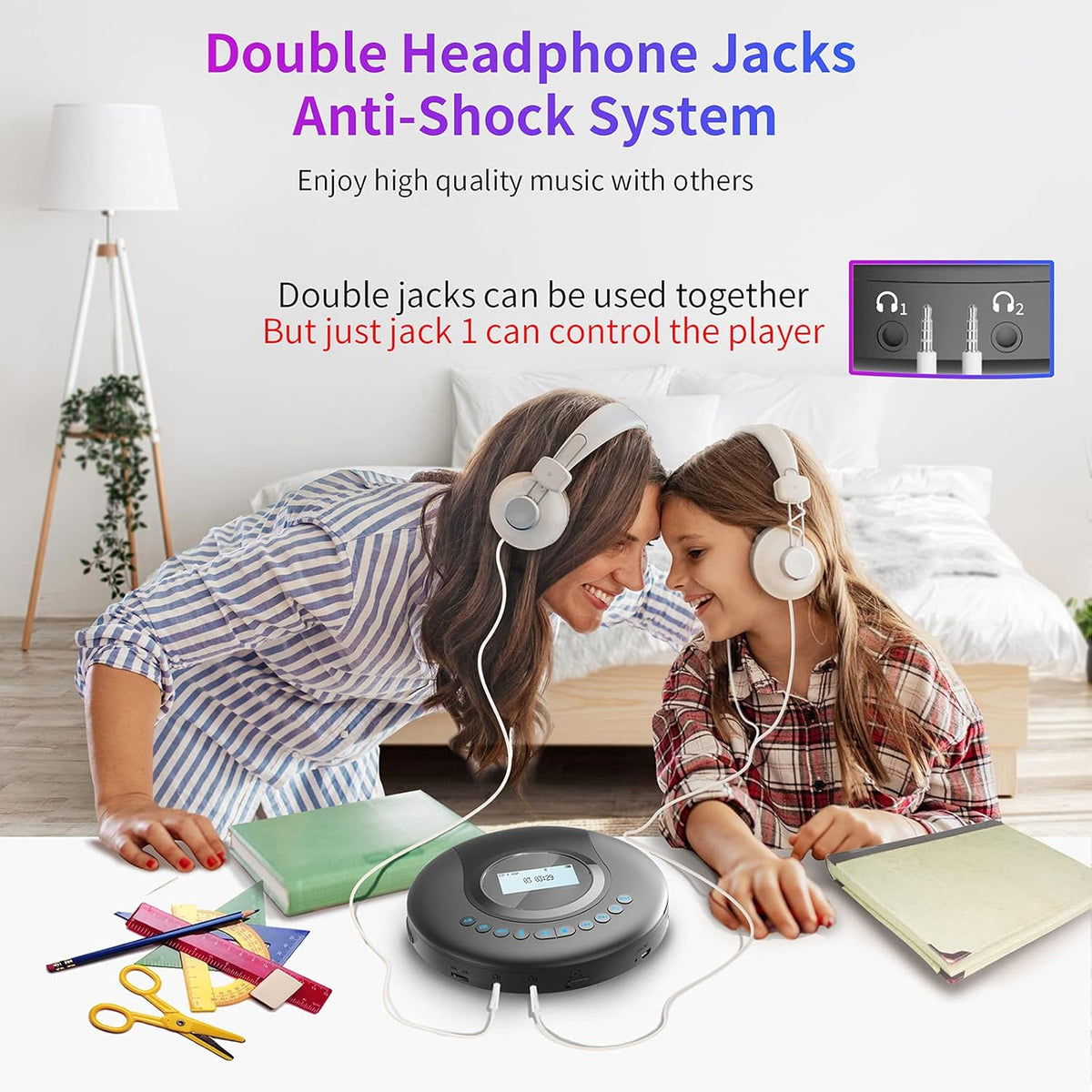 Pack of 2 Portable Bluetooth CD Player with LCD Screen P90379