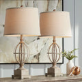 Country Cottage Table Lamps Set of 2 Light Oak Orb Cage Oatmeal Drum Shade B542126