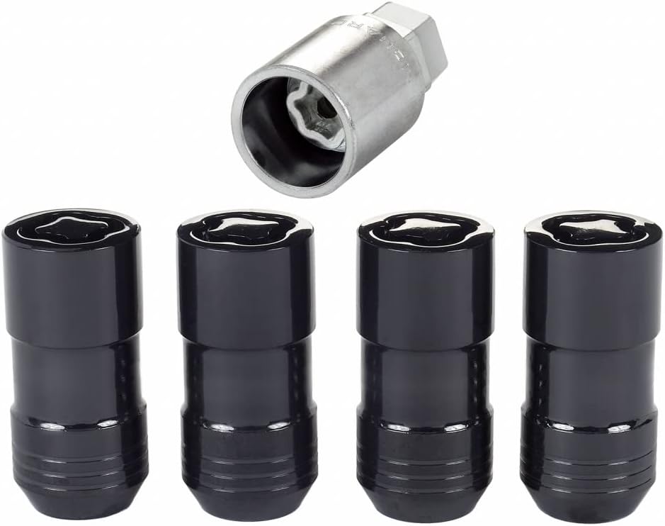 Wheel Lock Nut Set, 4 Pack, Cone Seat, M14 x 1.5, 21mm & 22mm Dual Hex, Black E32070
