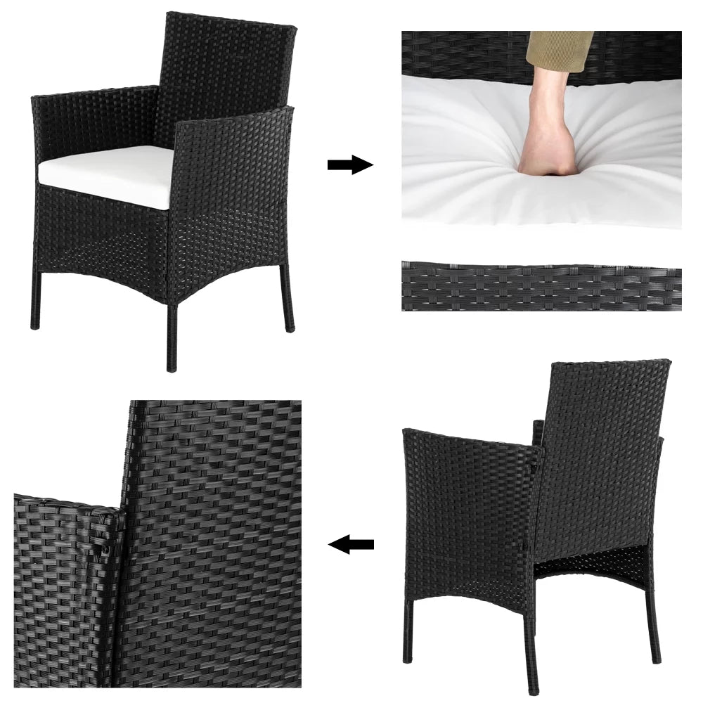 4 Pcs Black Rattan Wicker Patio Conversation Set with Tempered Glass Table S93765