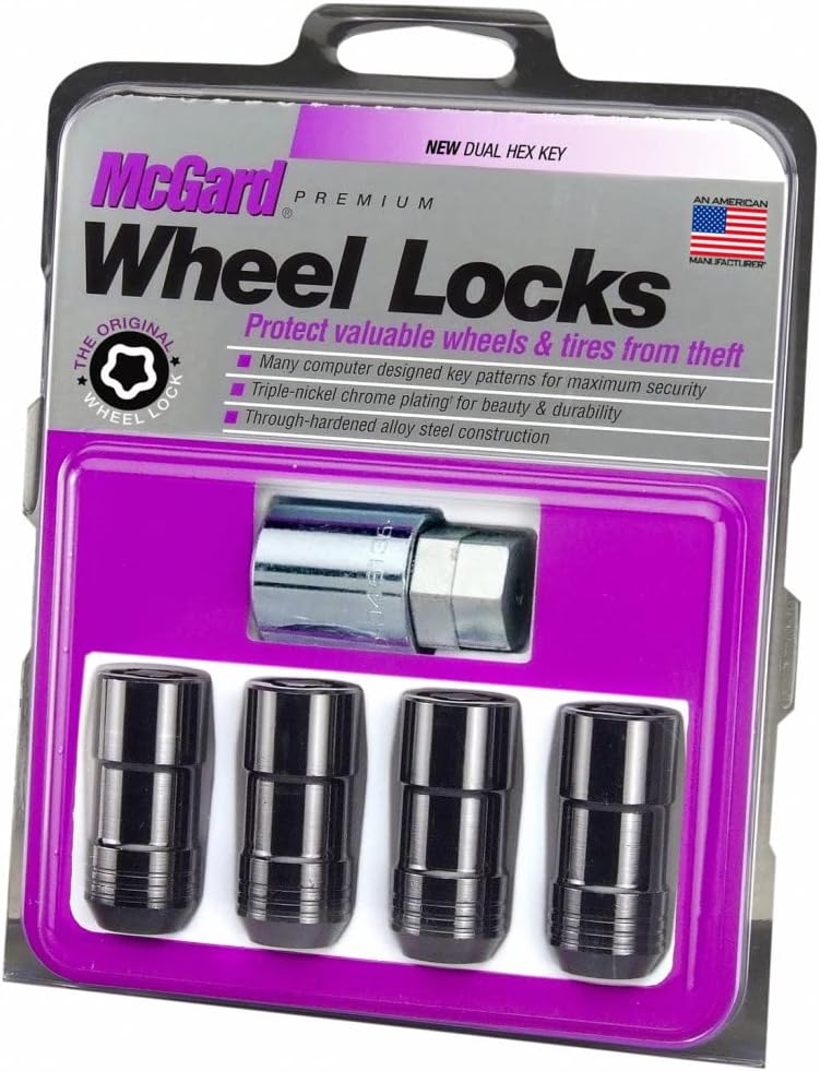 Wheel Lock Nut Set, 4 Pack, Cone Seat, M14 x 1.5, 21mm & 22mm Dual Hex, Black E32070