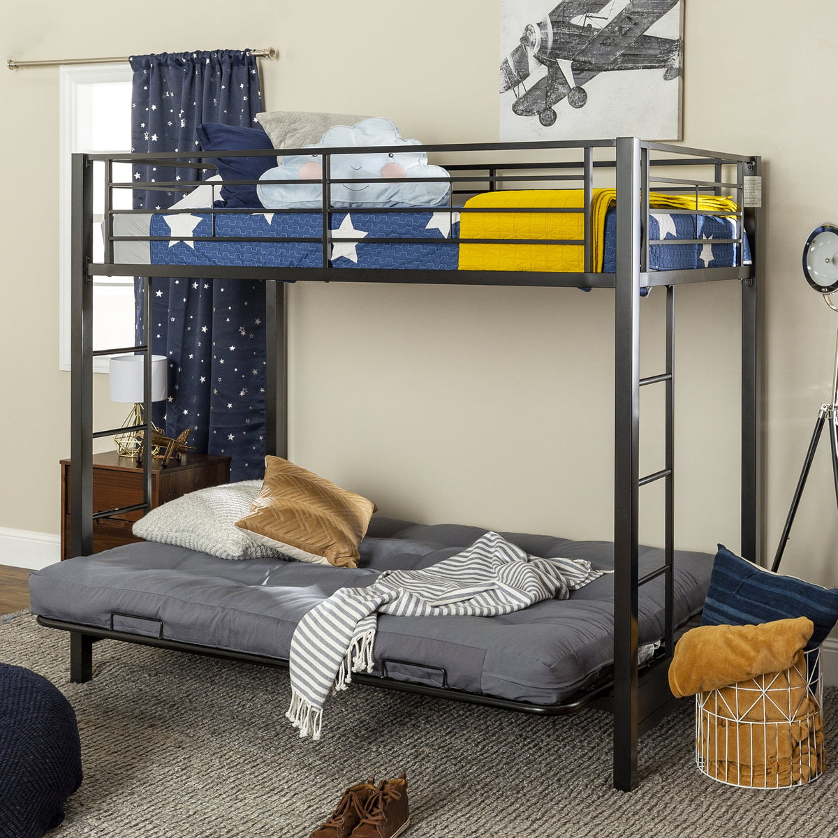Black Metal Twin Over Futon Bunk Bed R68376