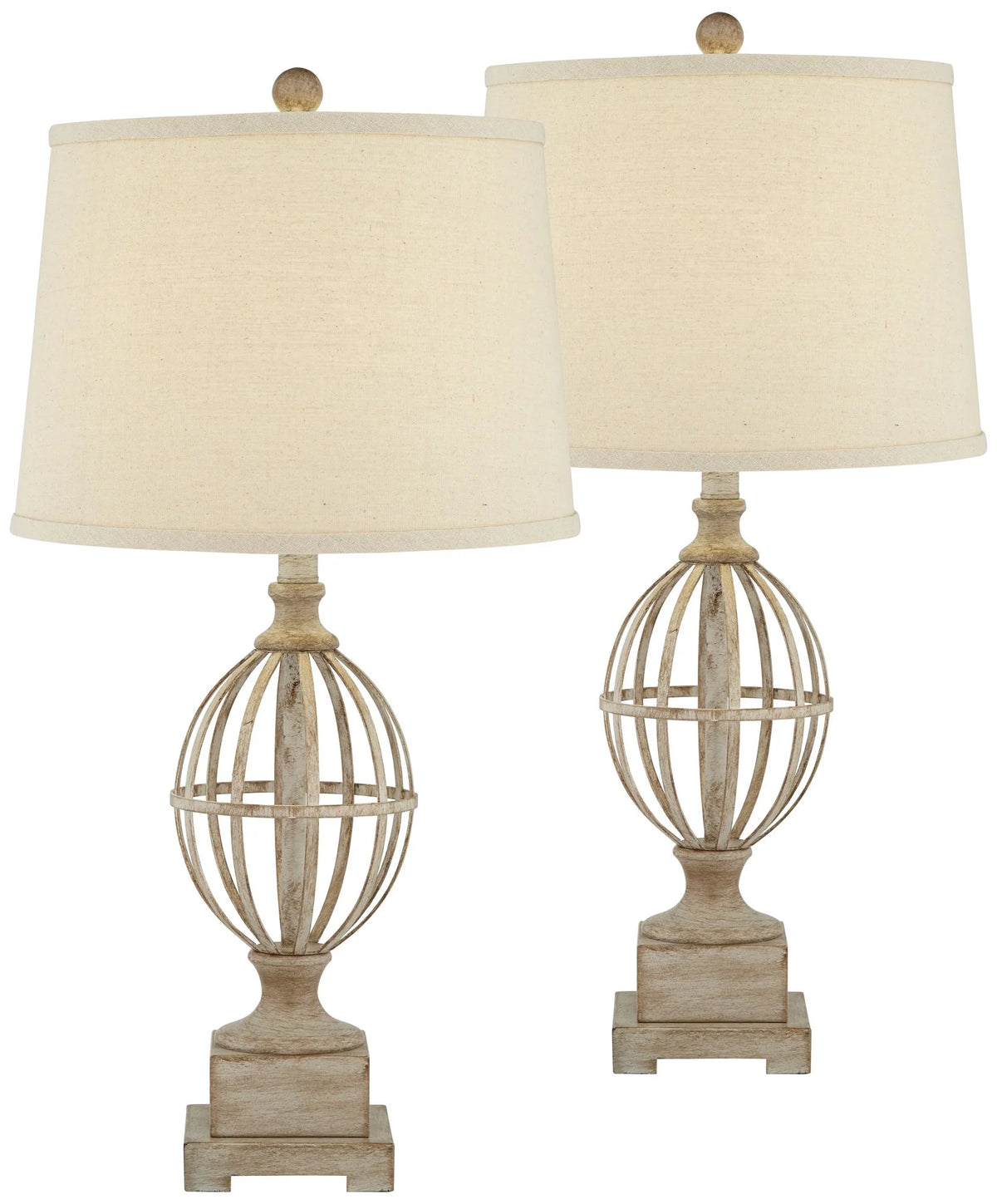 Country Cottage Table Lamps Set of 2 Light Oak Orb Cage Oatmeal Drum Shade B542126