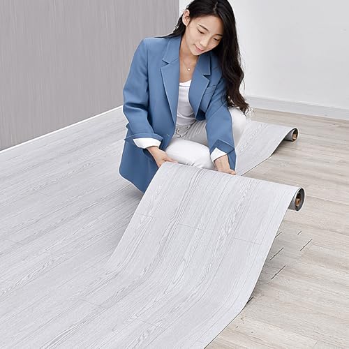 2 Rolls 15.7'' Wide Peel and Stick Floor Tiles, 25.73 Sq.ft Self-Adhesive Waterproof Wood Grain Vinyl Flooring A609