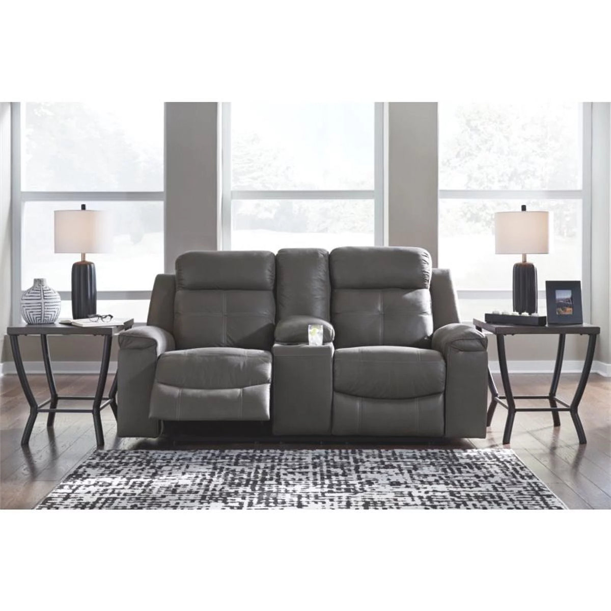 Dark Gray Fabric Reclining Loveseat with Console K9844