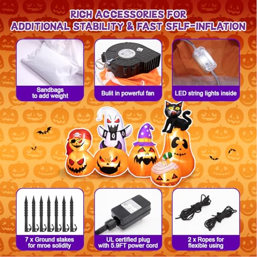 8Ft Long Inflatable Halloween Pumpkins with LED Light P804057