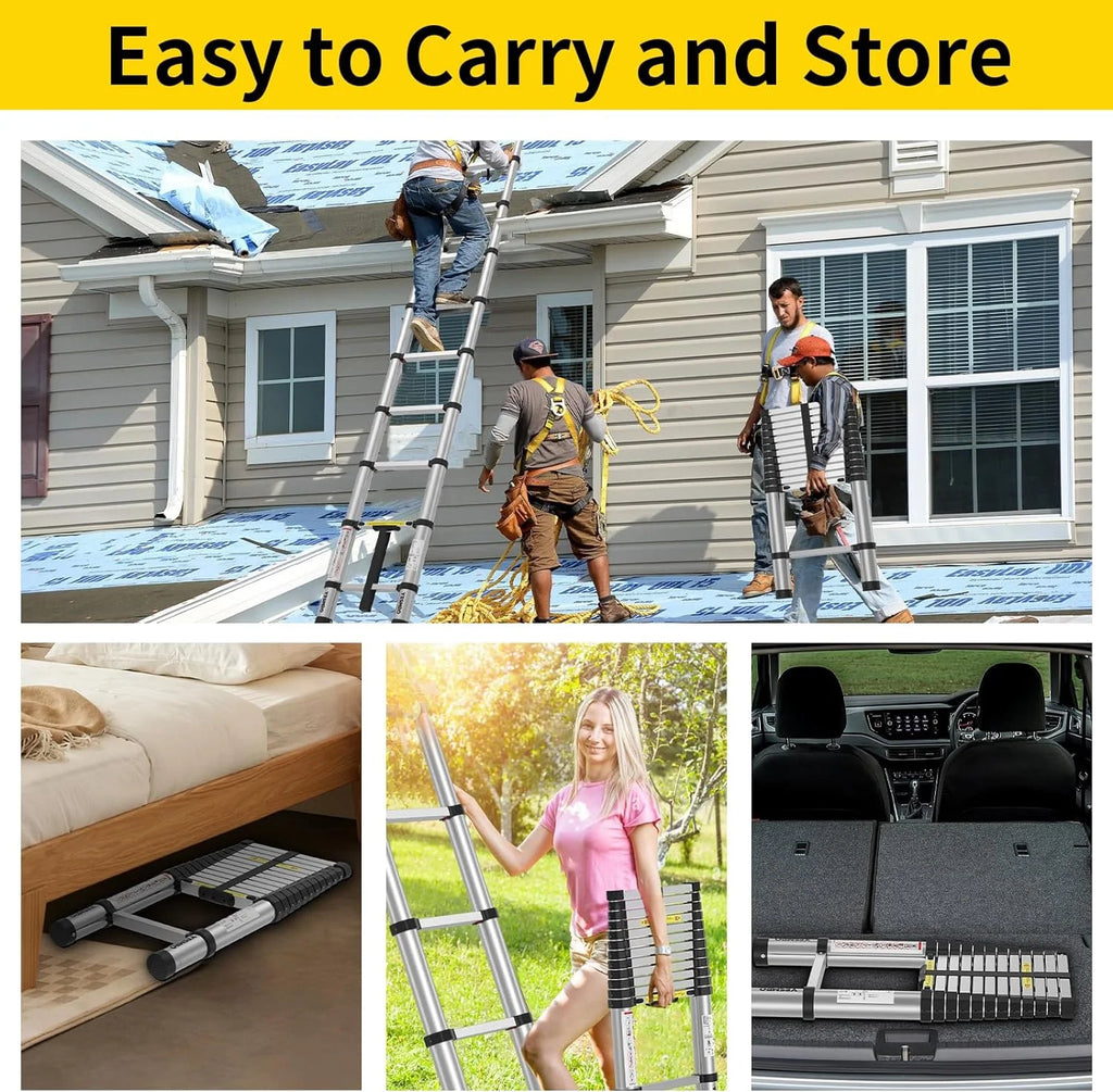 Telescoping Ladder 12.5ft, Aluminum Collapsible, Heavy Duty 330lbs, Non-Slip T464025
