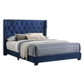 Navy Blue Velvet Tufted Full Size Bed Y435175
