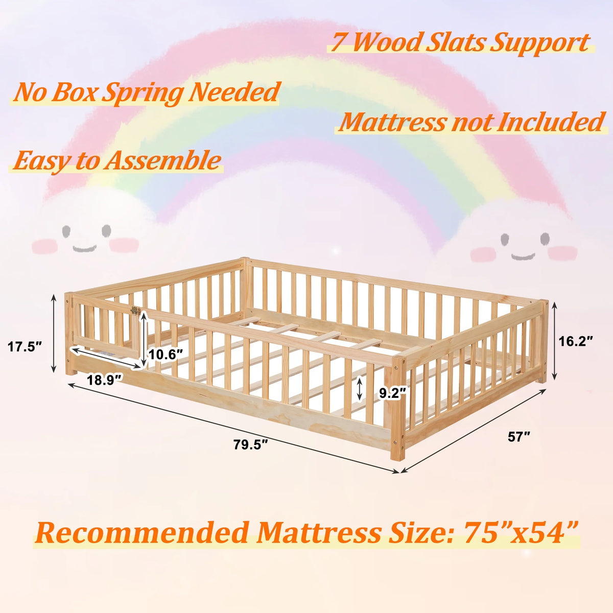 Gray Full Size Wood Platform Bed with Fence and Door G169955
