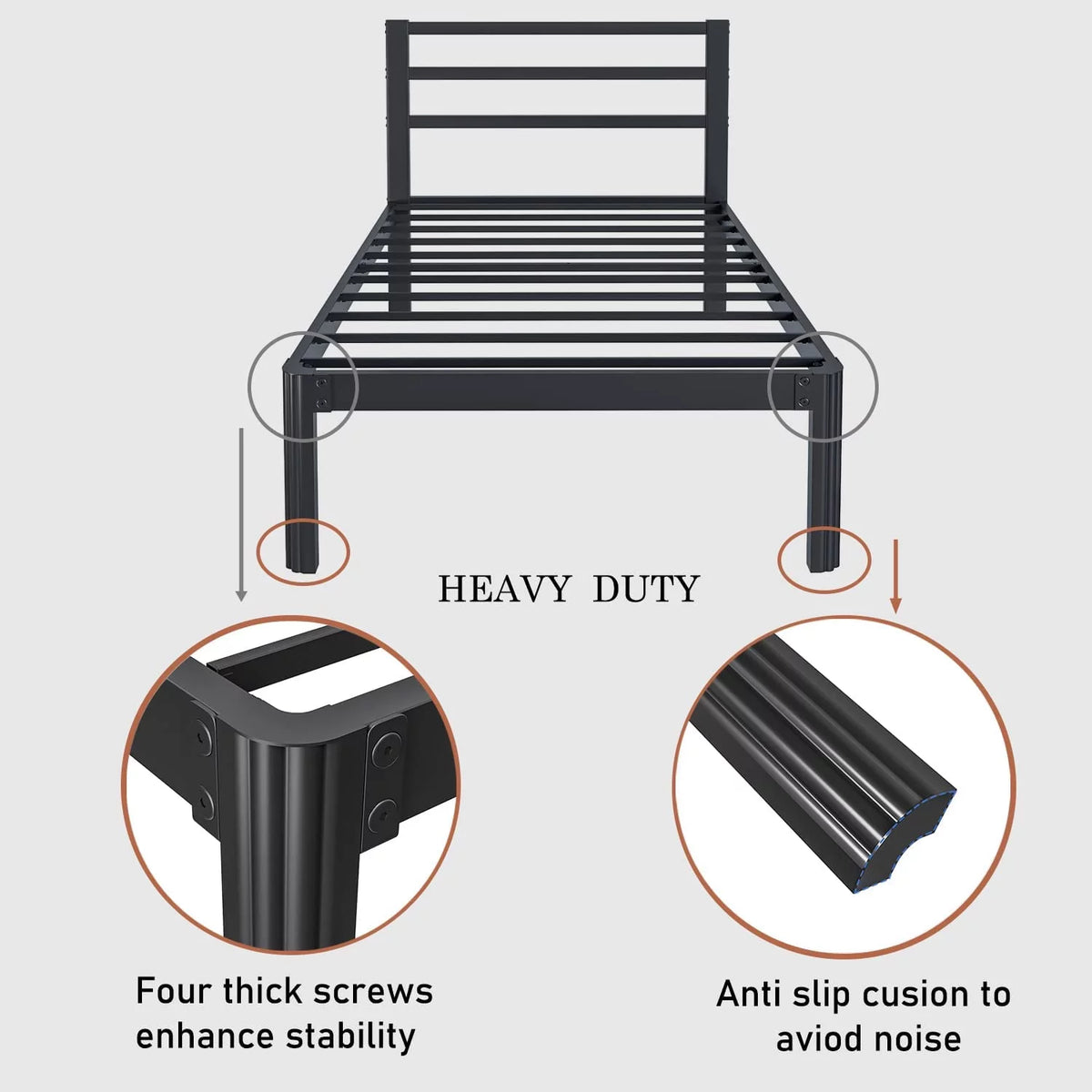 14 Inch Heavy Duty Metal Platform Bed Frame with Headboard S412967