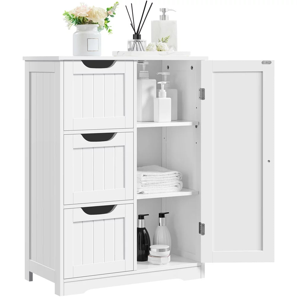 White 3 Drawer Wooden Bathroom Storage Cabinet with Adjustable Shelf Z25530