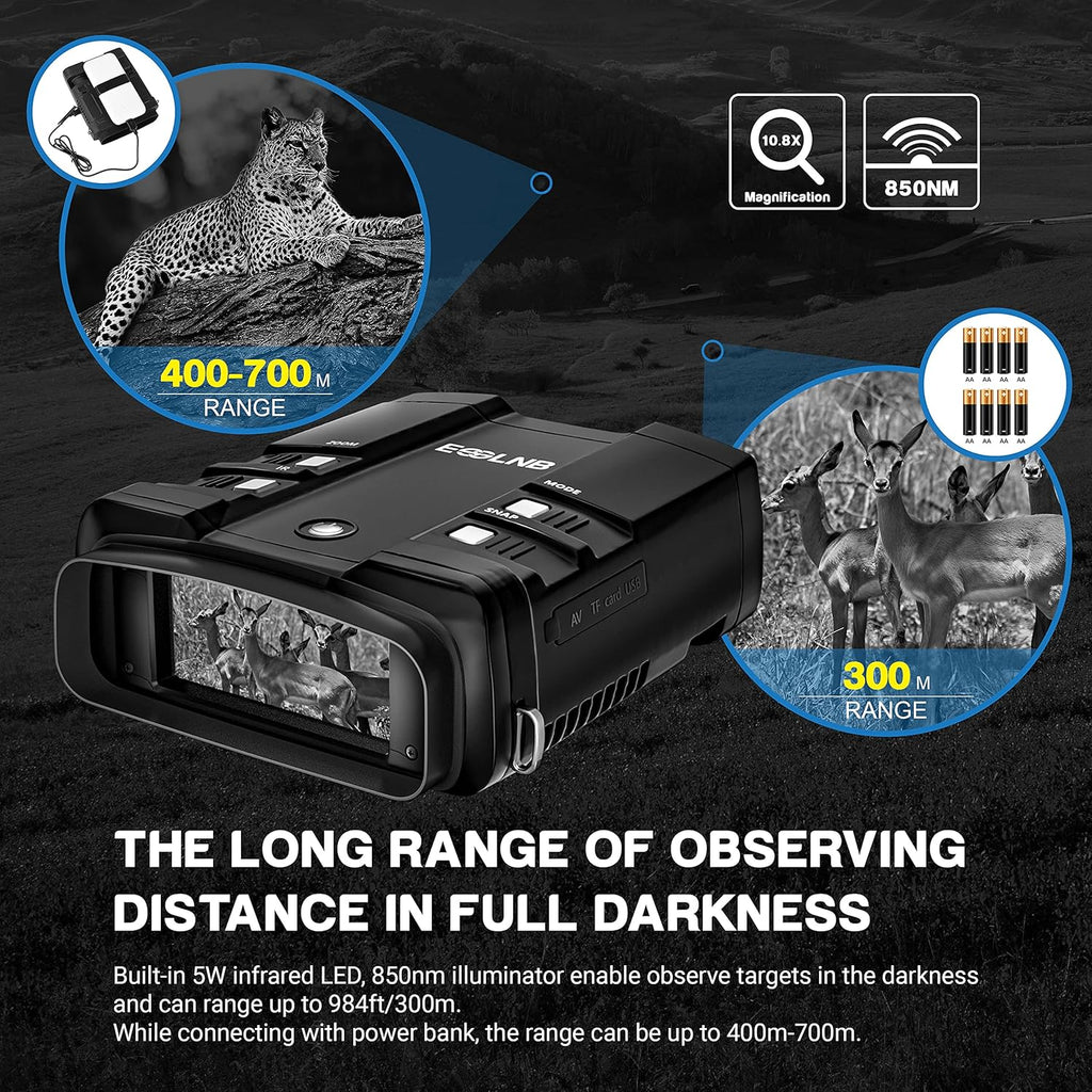 2297ft/700m Digital Night Vision Binoculars 1080P Infrared Night Vision Goggles with 64G Card W3327