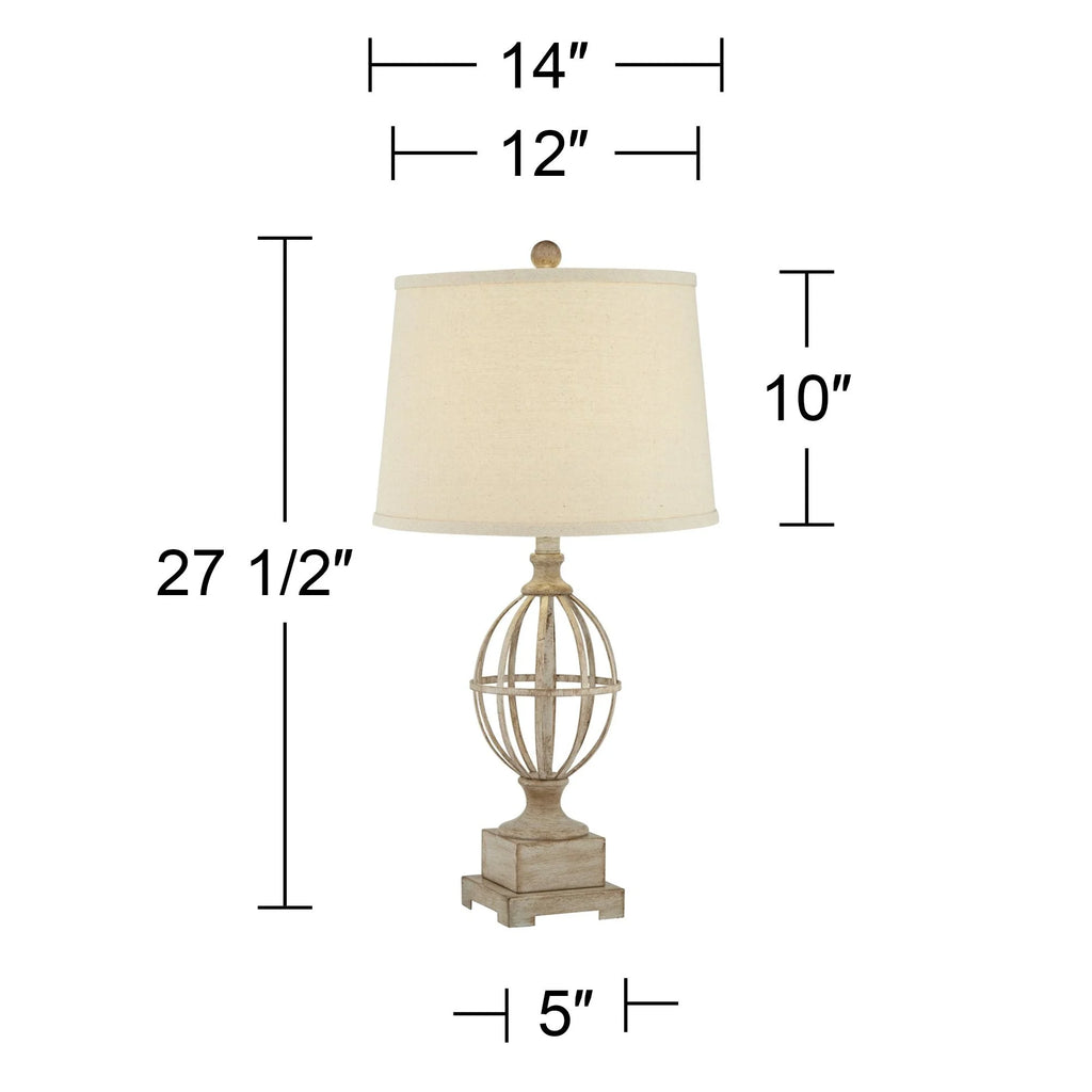 Country Cottage Table Lamps Set of 2 Light Oak Orb Cage Oatmeal Drum Shade B542126