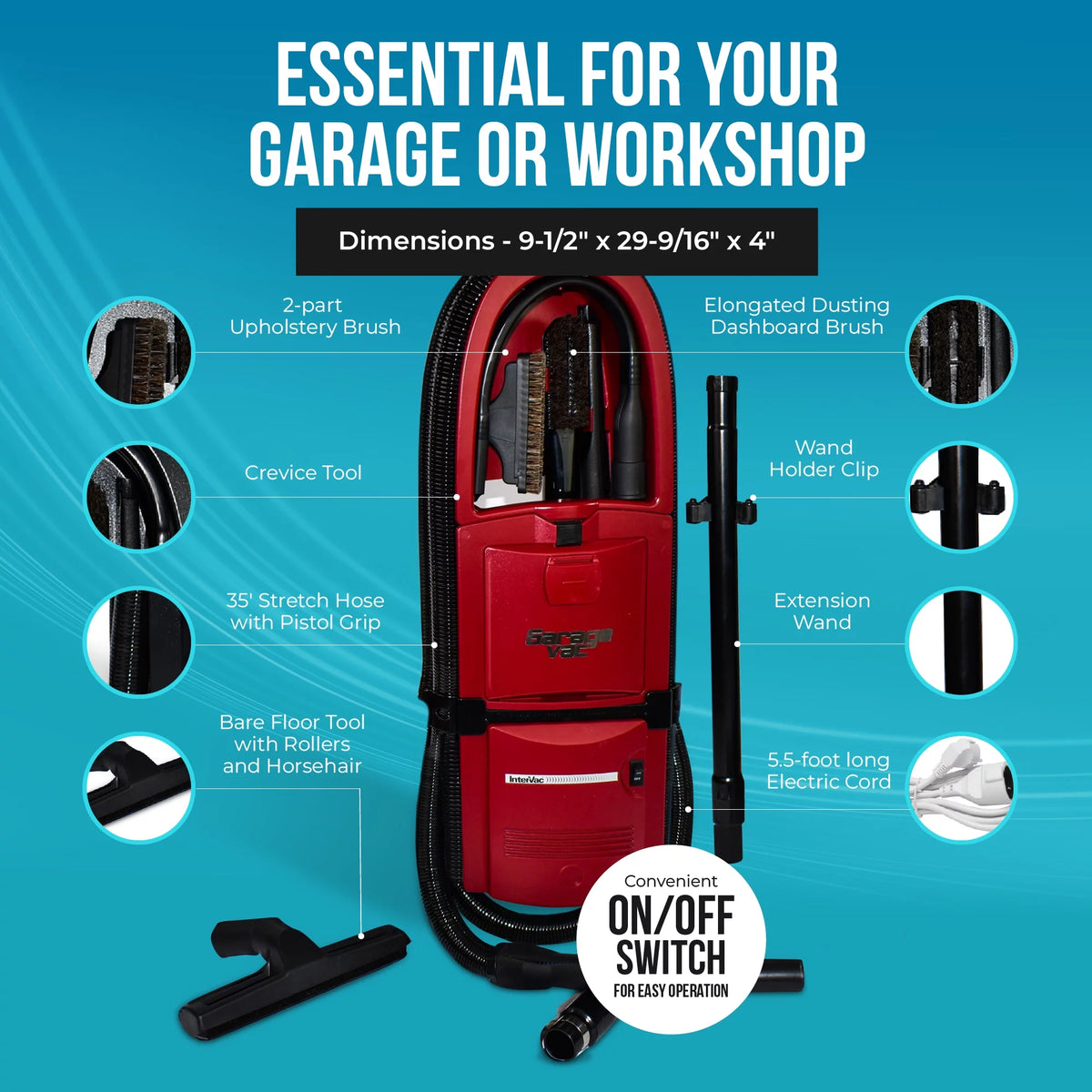 1 Gallon Wall Mounted Garage Vacuum Cleaner with Stretch Hose I82857