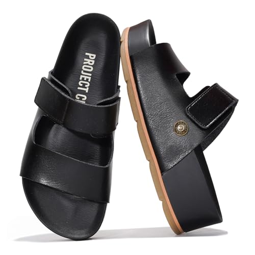 Genuine Leather Platform Wedge Sandals with Memory Foam Insole T183225