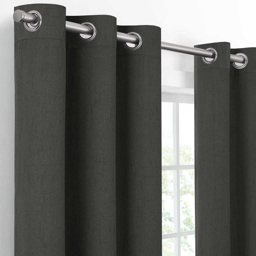 100% Blackout Faux Linen Grommet Curtains (2 Panels) 63x42 Charcoal Y337