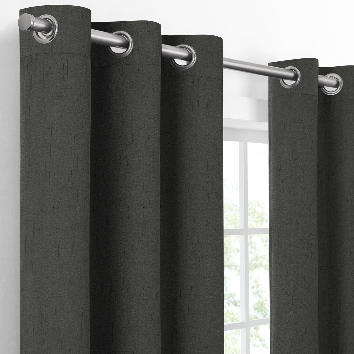 100% Blackout Faux Linen Grommet Curtains (2 Panels) 63x42 Charcoal Y337