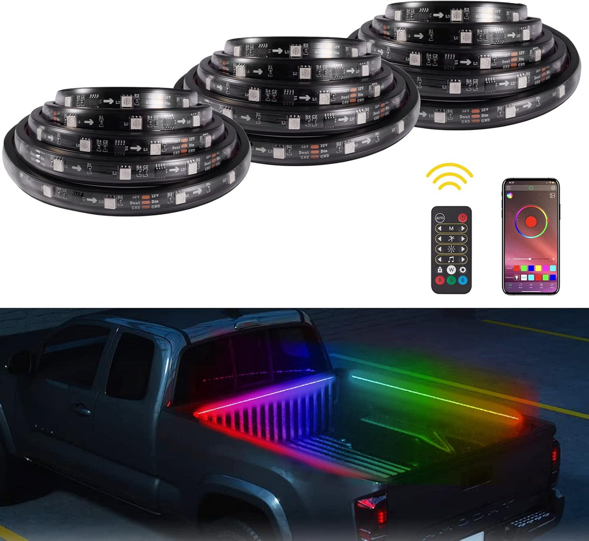 12V 2PCS 60inch RGB LED Truck Bed Light Strip Kit with RF Remote W797