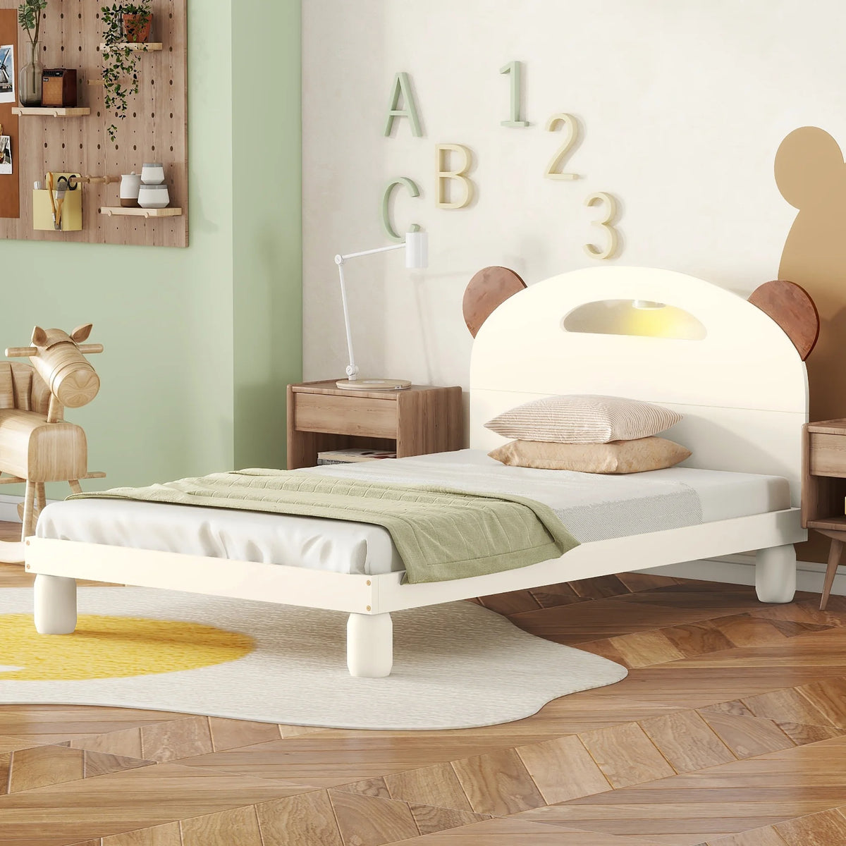 Wood Twin Size Platform Bed with Night Lamp T98843